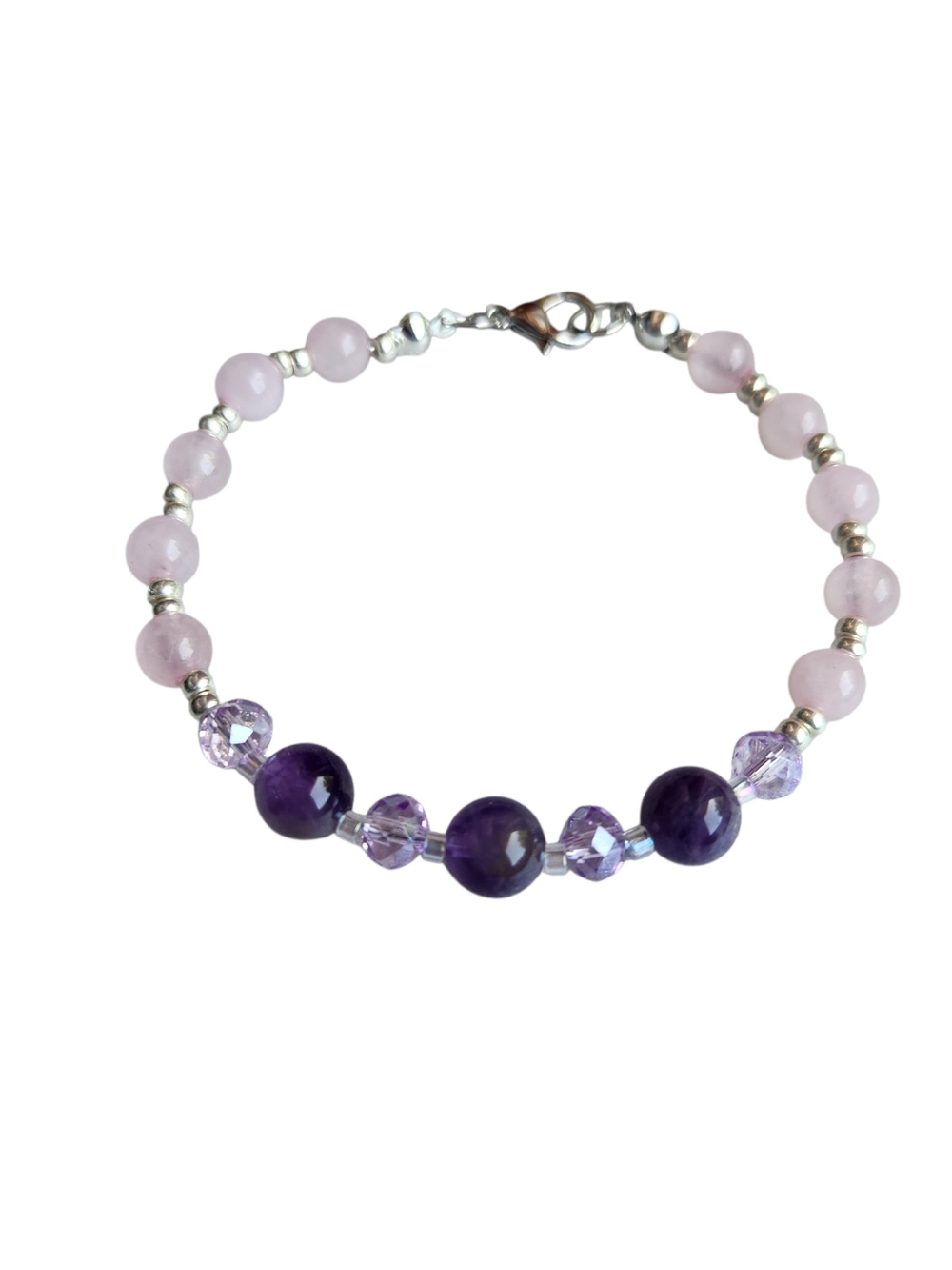 Amethyst & Rose Quartz Beaded Bracelet With Glass Bead Accents